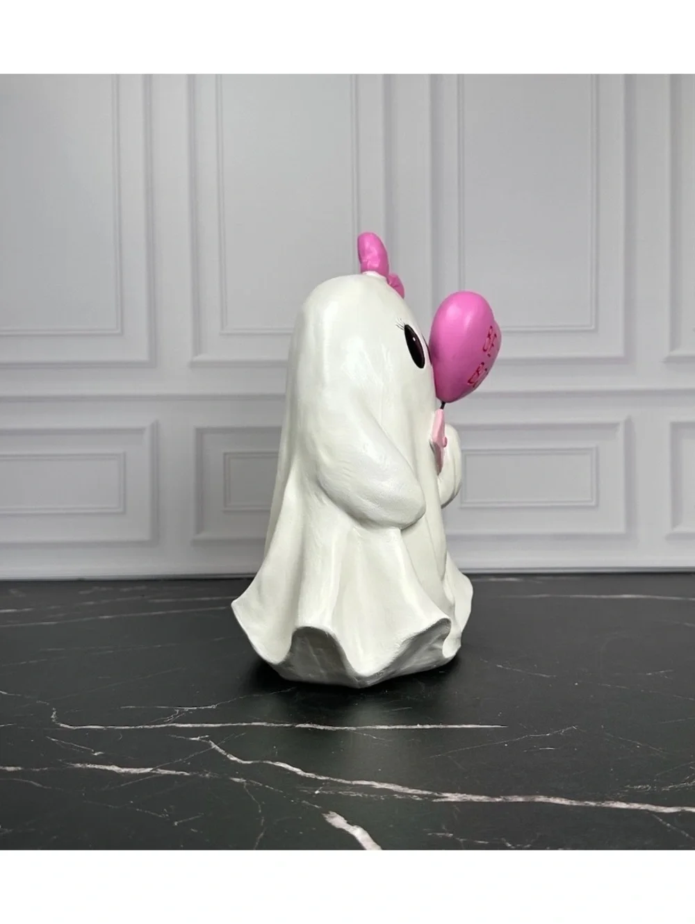 Cute Ghost Figurine Holding Pink Heart Balloon with 